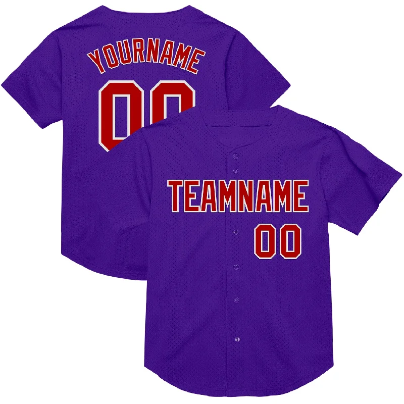 Baseball Jersey For Women-Custom Purple Red-White Mesh Authentic Throwback Baseball Jersey