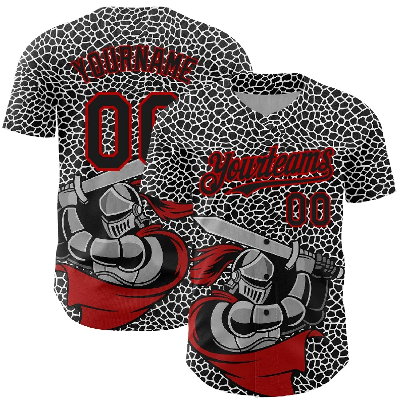 Baseball Jersey With Adjustable Fit-Custom Black Red-White 3D Pattern Design Knight Hero Art Authentic Baseball Jersey