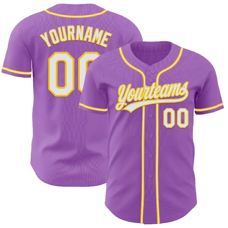 Baseball Jersey With Tapered Fit-Custom Medium Purple White-Yellow Authentic Baseball Jersey