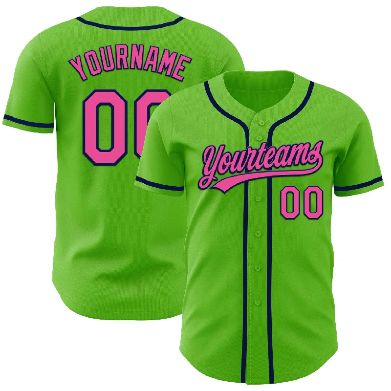 Baseball Jersey With Adjustable Fit-Custom Aurora Green Pink-Navy Authentic Baseball Jersey