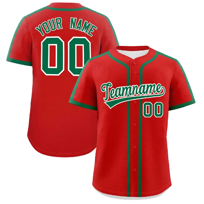 Baseball Jersey With Secure Zipper Pocket-Custom Red Kelly Green Personalized Classic Authentic Baseball Jersey