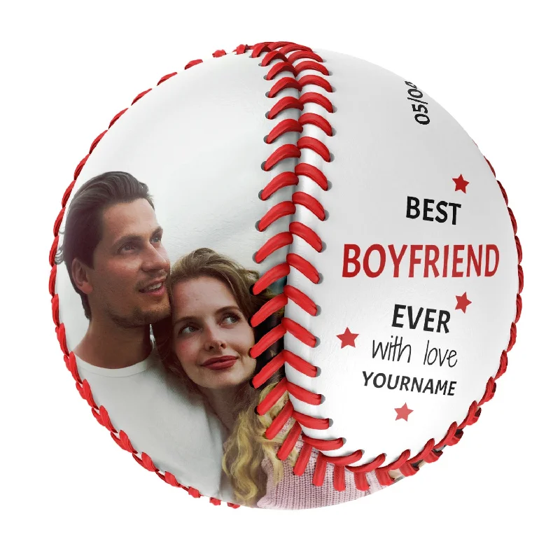 Baseball Mental Training-Best Boyfriend Ever Personalized Anniversary Name Date Photo White Baseballs