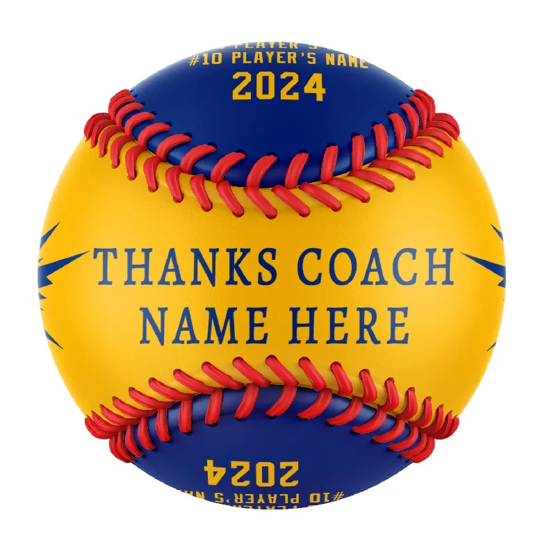 Baseball Lead Off-Personalized Gold Royal Thanks Coach Gift Baseballs