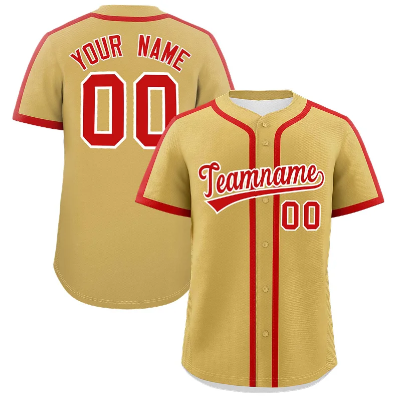 Baseball Jersey With Mesh Side Panels-Custom Old Gold Red Personalized Classic Authentic Baseball Jersey