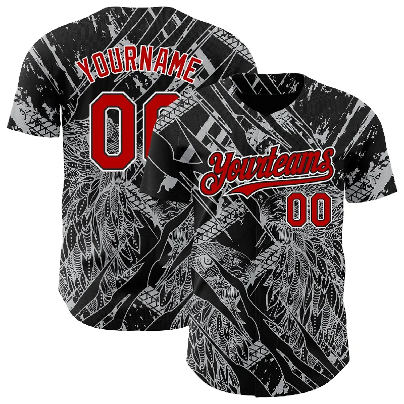 Baseball Jersey With Minimalist Look-Custom Black Red-White 3D Pattern Design Animal Eagle Authentic Baseball Jersey