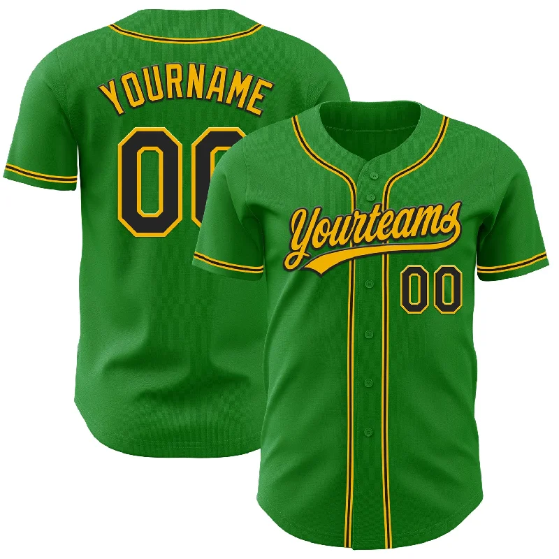 Baseball Jersey With Quarter-Zip-Custom Grass Green Black-Gold Authentic Baseball Jersey