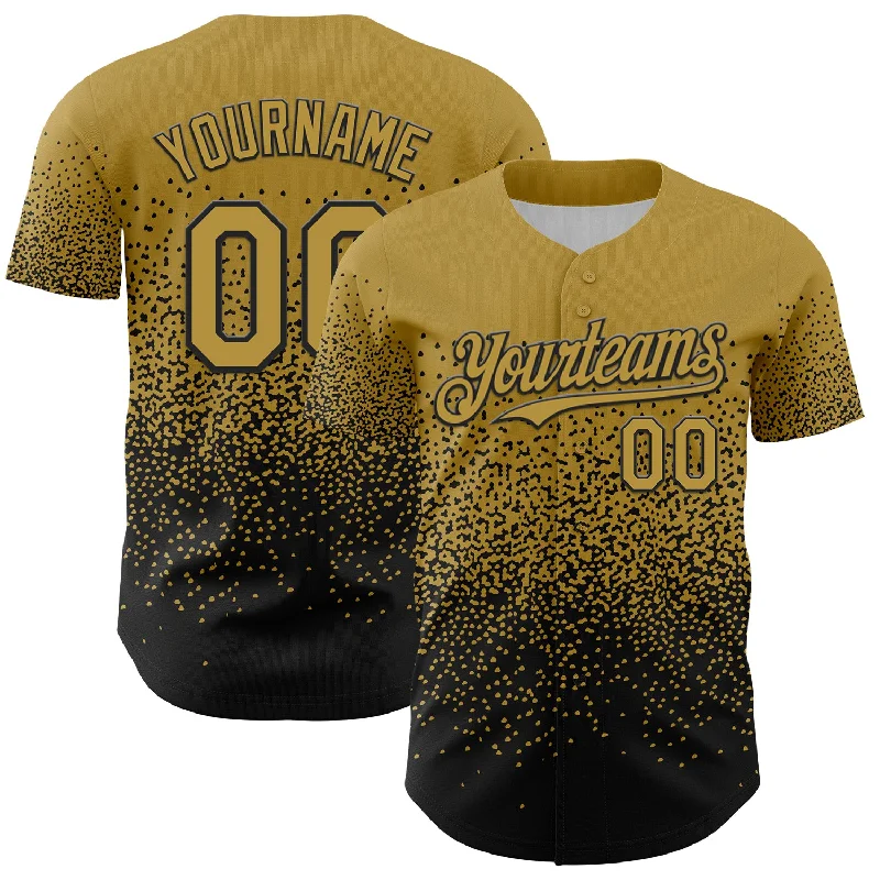 Baseball Jersey For Umpires-Custom Old Gold Black 3D Pattern Design Gradient Style Irregular Shape Authentic Baseball Jersey