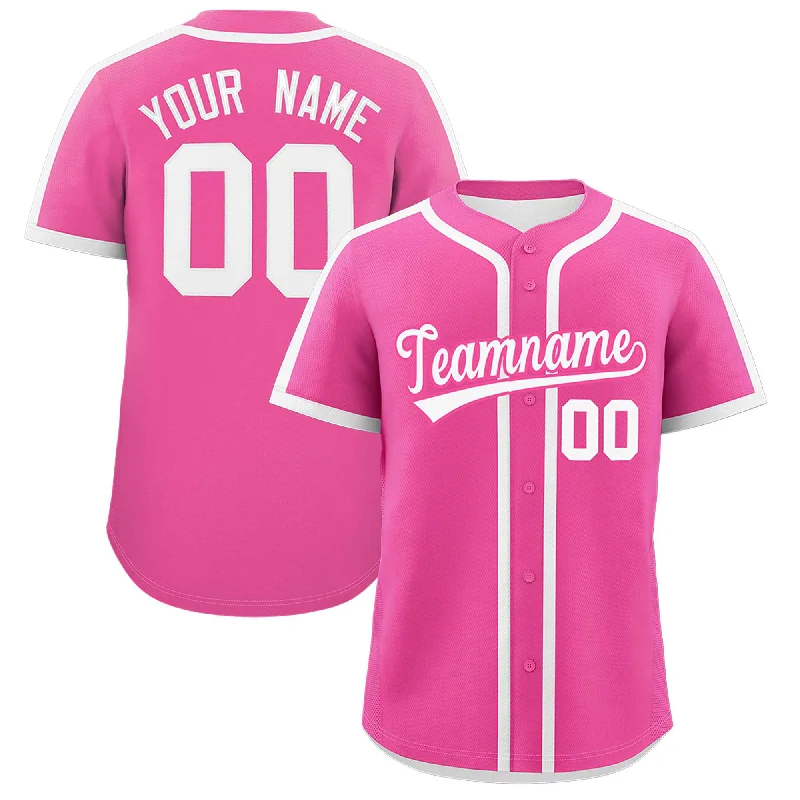 Baseball Jersey With V-Neck Design-Custom Pink White Personalized Classic Authentic Baseball Jersey