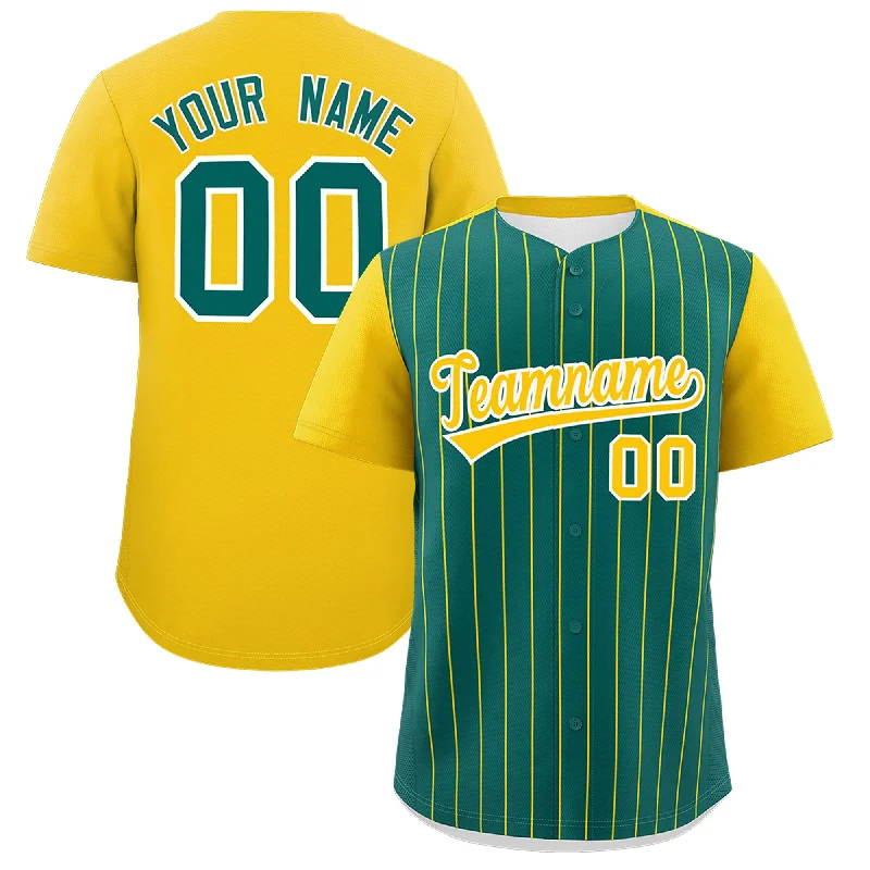 Baseball Jersey With Sustainable Fabric-Custom Aqua Gold Pinstripe Personalized Two-Tone Authentic Baseball Jersey