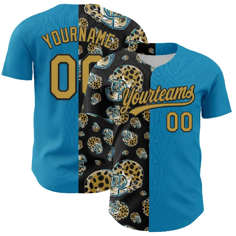 Baseball Jersey With Contrast Collar-Custom Panther Blue Old Gold-Black 3D Pattern Design Football Jaguar Helmet Authentic Baseball Jersey