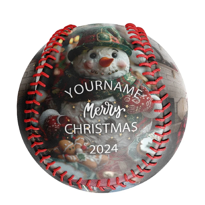 Baseball Slider-Personalized Merry Christmas Snowman Photo Baseballs