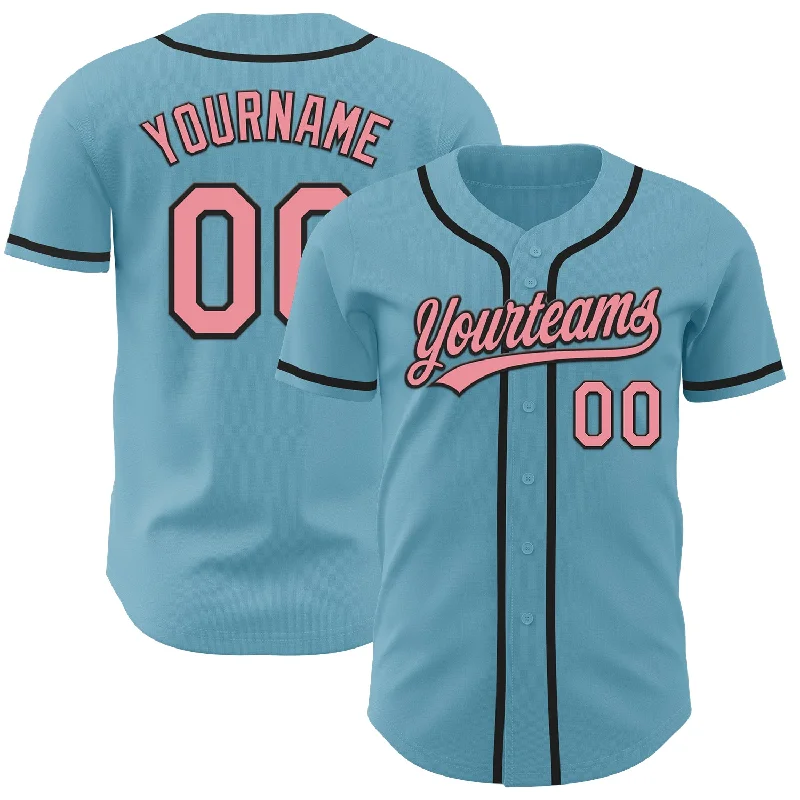 Baseball Jersey With Cotton Blend-Custom Shadow Blue Medium Pink-Black Authentic Baseball Jersey