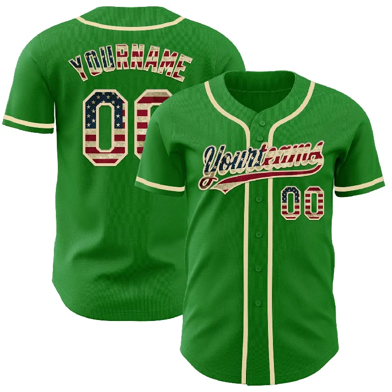 Baseball Jersey With Limited Edition Print-Custom Grass Green Vintage USA Flag-Cream Authentic Baseball Jersey