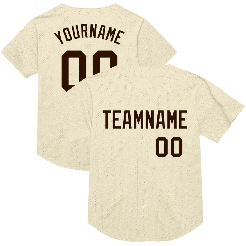 Baseball Jersey With V-Neck Design-Custom Cream Brown Mesh Authentic Throwback Baseball Jersey