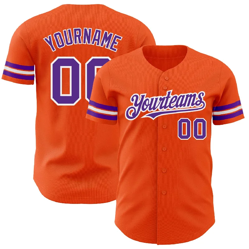 Baseball Jersey With Ultra-Breathable Mesh-Custom Orange Purple-White Authentic Baseball Jersey