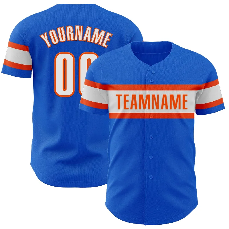 Baseball Jersey With Classic Pinstripes-Custom Thunder Blue White-Orange Authentic Baseball Jersey