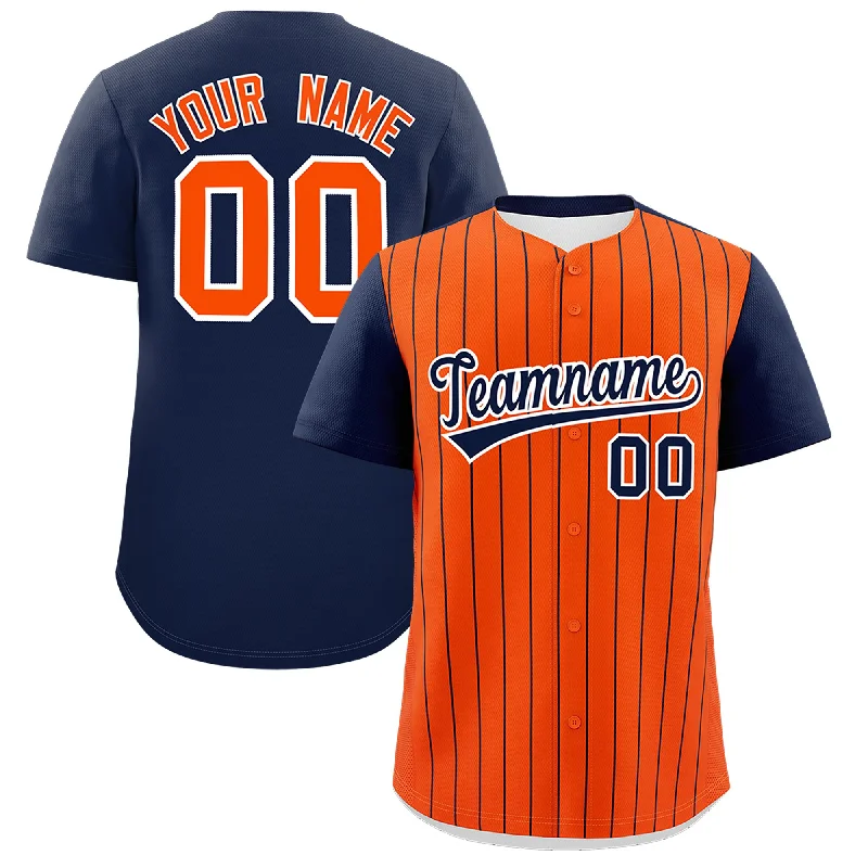 Baseball Jersey With Asymmetrical Design-Custom Orange Navy Pinstripe Personalized Two-Tone Authentic Baseball Jersey