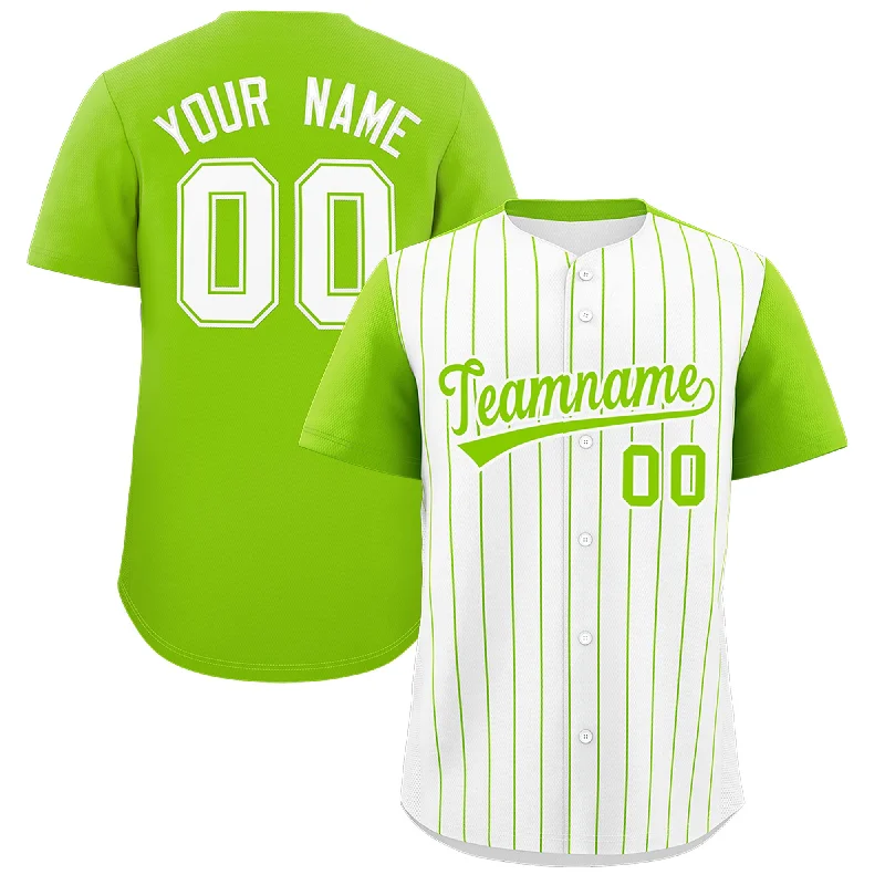 Baseball Jersey With Classic Baseball Script-Custom White Neon Green Pinstripe Personalized Two-Tone Authentic Baseball Jersey