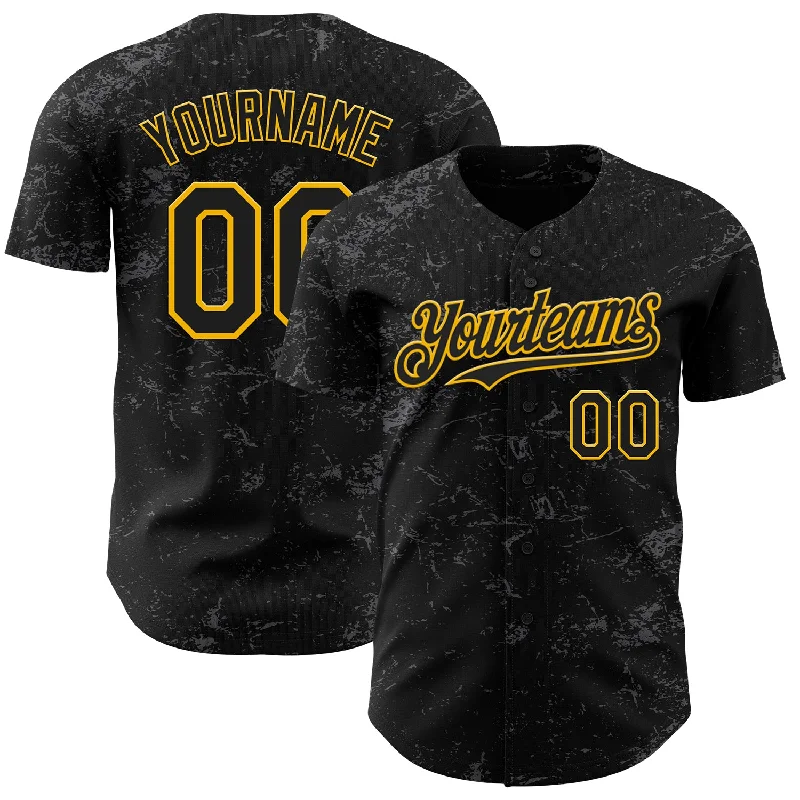 Baseball Jersey For Youth Teams-Custom Black Gold-Steel Gray 3D Pattern Design Abstract Splatter Texture Authentic Baseball Jersey