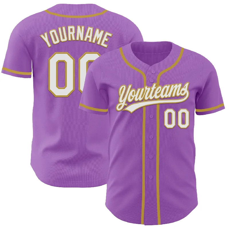 Baseball Jersey For Youth Teams-Custom Medium Purple White-Old Gold Authentic Baseball Jersey