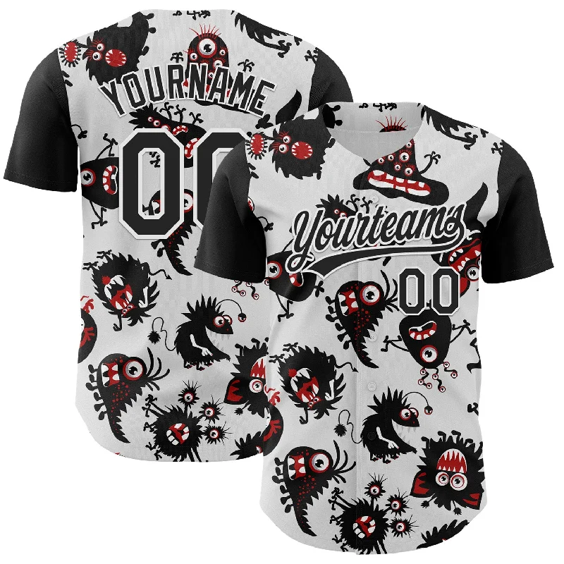 Baseball Jersey With Lightweight Fabric-Custom White Black 3D Pattern Halloween Authentic Baseball Jersey