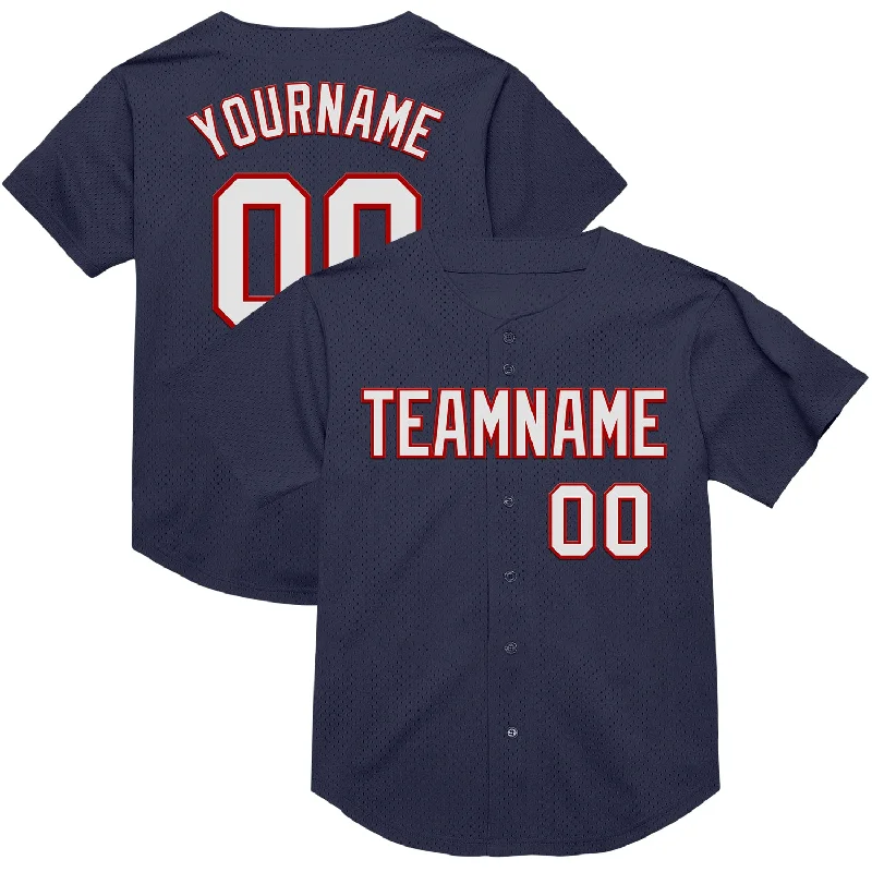 Baseball Jersey With UV Resistance-Custom Navy White-Red Mesh Authentic Throwback Baseball Jersey