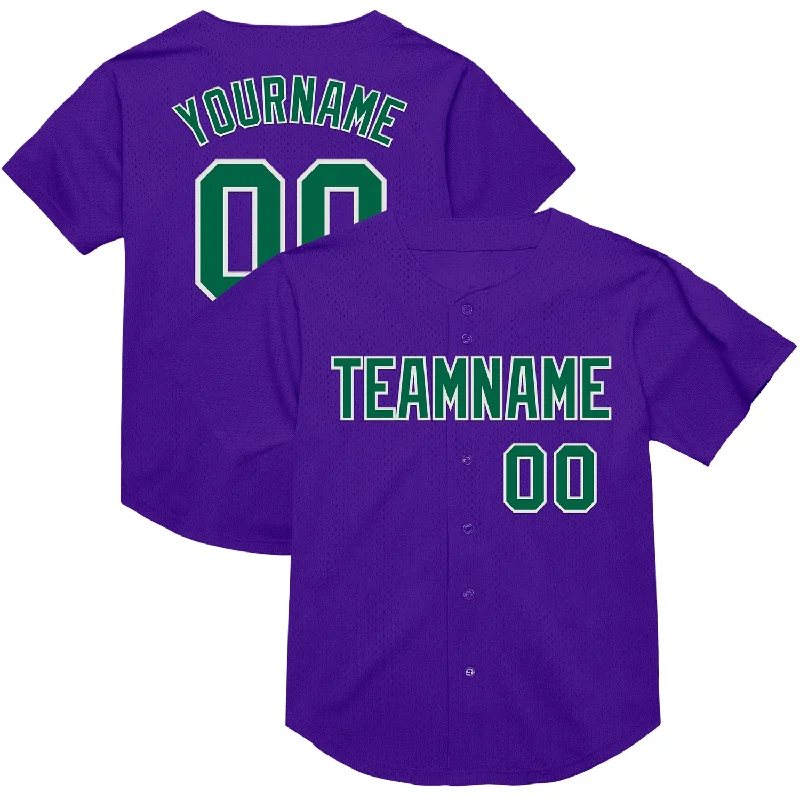 Baseball Jersey With Patches-Custom Purple Kelly Green-White Mesh Authentic Throwback Baseball Jersey