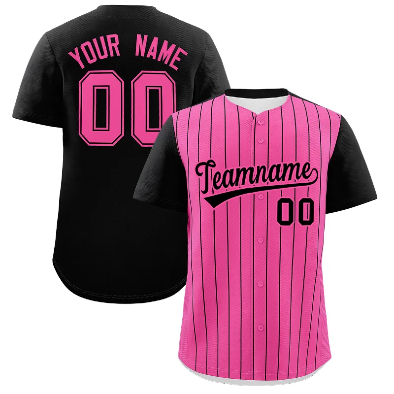 Baseball Jersey For Casual Wear-Custom Pink Black Pinstripe Personalized Two-Tone Authentic Baseball Jersey