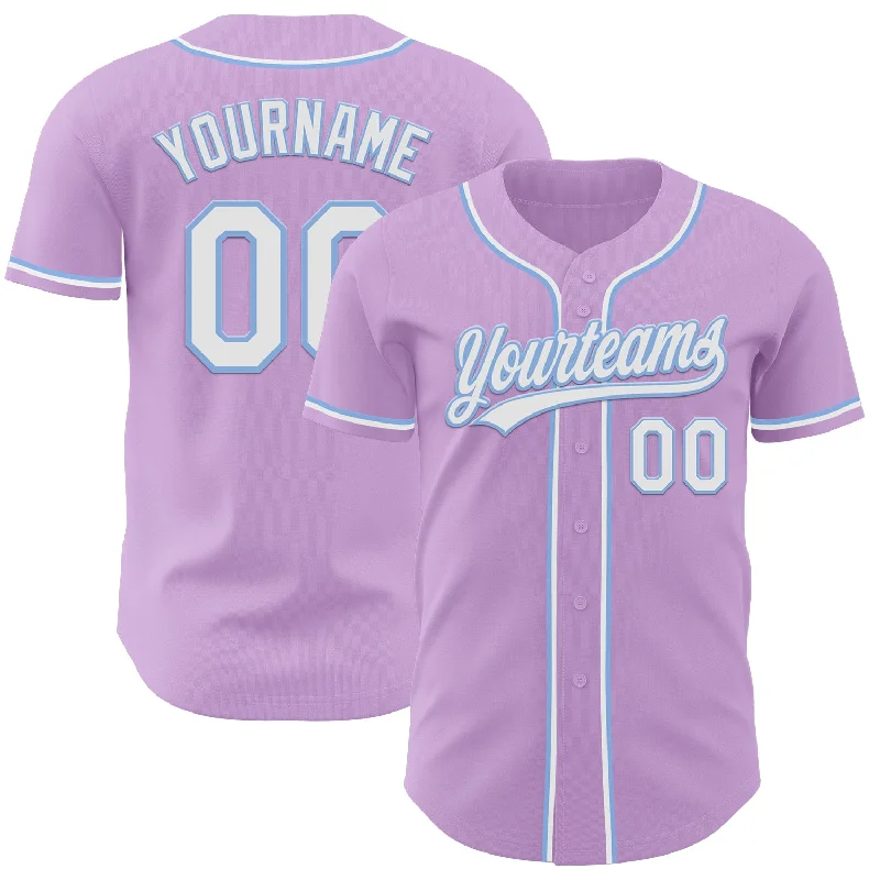 Baseball Jersey For Cold Weather-Custom Light Purple White-Light Blue Authentic Baseball Jersey