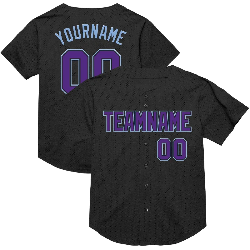 Baseball Jersey For Training-Custom Black Purple-Light Blue Mesh Authentic Throwback Baseball Jersey