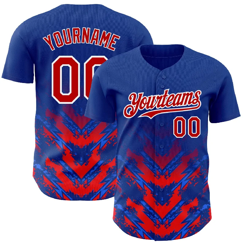 Baseball Jersey With High Collar-Custom Thunder Blue Red-White 3D Pattern Design Abstract Arrow Authentic Baseball Jersey