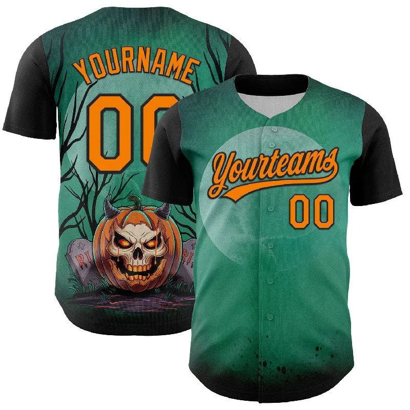 Baseball Jersey With Trendy Oversized Fit-Custom Green Bay Orange-Black 3D Halloween Authentic Baseball Jersey