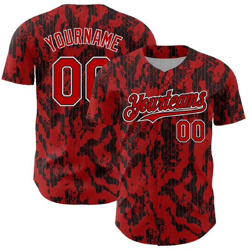 Baseball Jersey With Quarter-Zip-Custom Red Black-White 3D Pattern Design Abstract Fluid Authentic Baseball Jersey