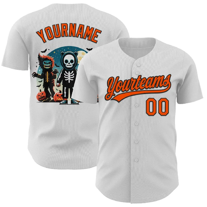 Baseball Jersey With Classic Pinstripes-Custom White Orange-Black 3D Halloween Authentic Baseball Jersey