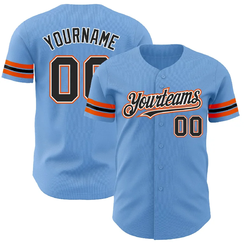 Baseball Jersey With Recycled Polyester-Custom Light Blue Black-Orange Authentic Baseball Jersey