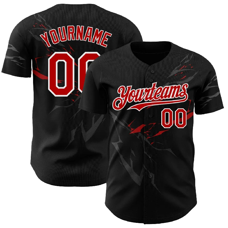 Baseball Jersey With Organic Cotton-Custom Black Red-White 3D Pattern Design Lightning Authentic Baseball Jersey