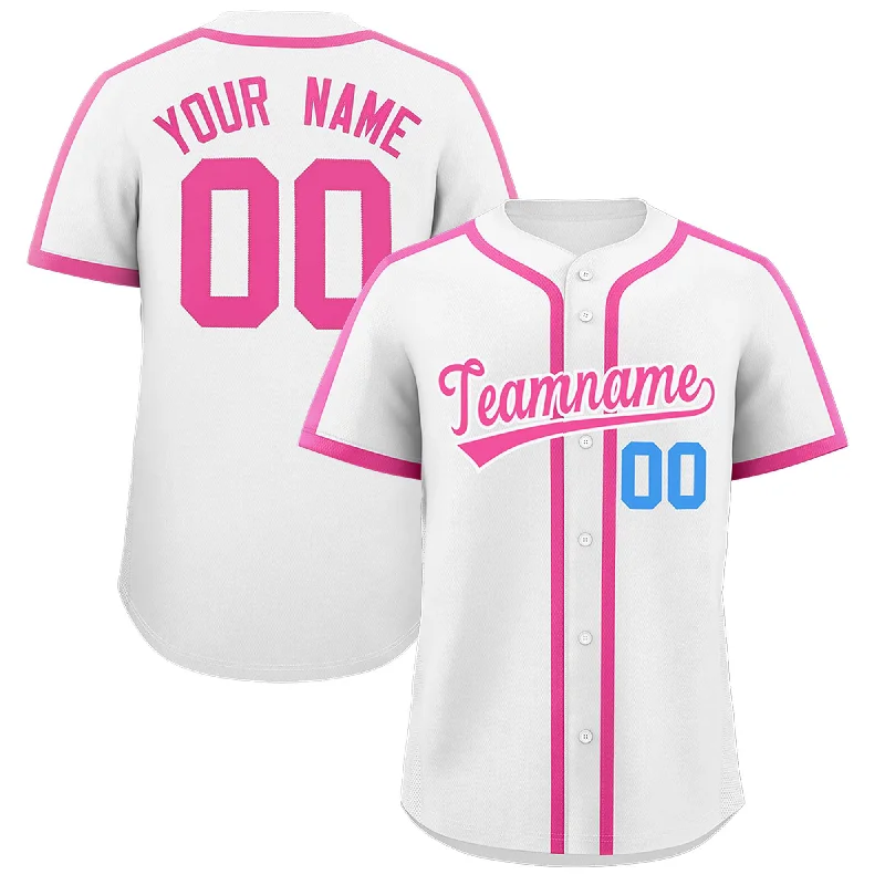 Baseball Jersey With Vintage Logos-Custom White Pink Personalized Classic Authentic Baseball Jersey