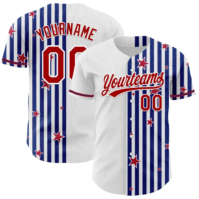 Baseball Jersey With Retro Team Logos-Custom White Red-Royal 3D American Flag Stars Authentic Baseball Jersey