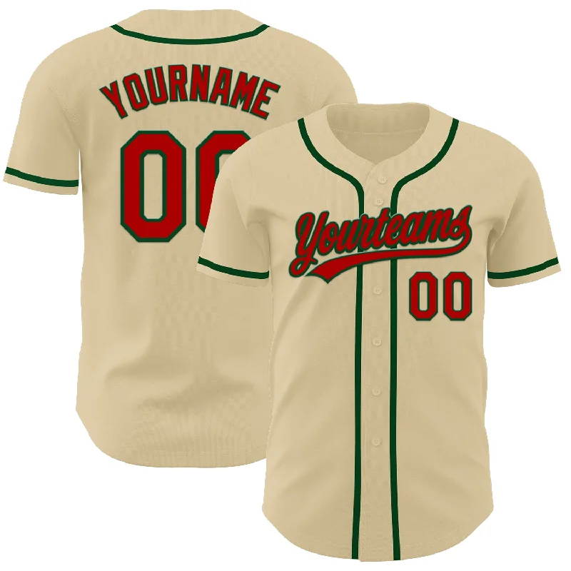 Baseball Jersey With Bold Graphic Print-Custom Sand Red-Green Authentic Baseball Jersey