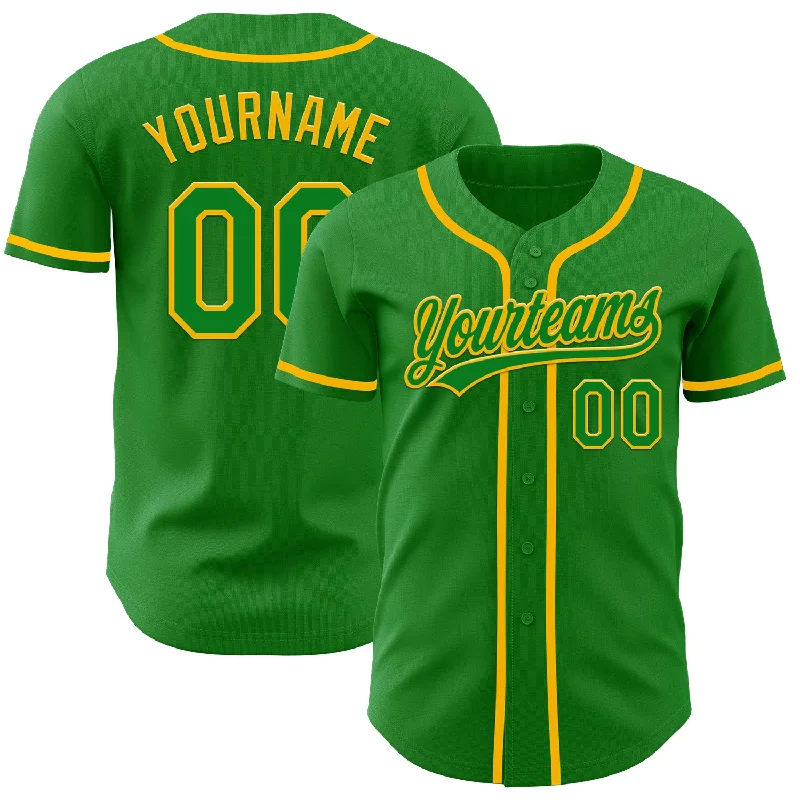 Baseball Jersey With Bold Lettering-Custom Grass Green Gold Authentic Baseball Jersey