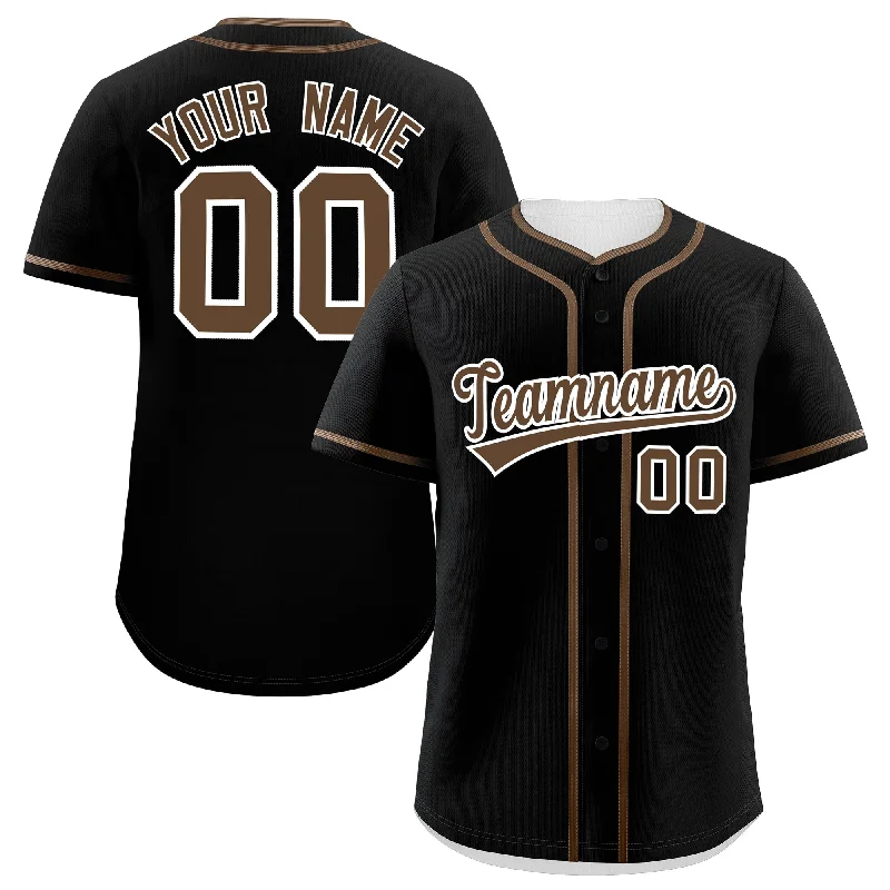 Baseball Jersey With Full Button Front-Custom Black Light Brown Personalized Classic Authentic Baseball Jersey