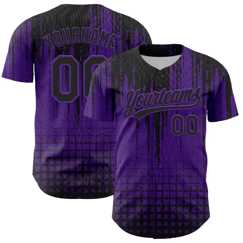 Baseball Jersey With Soft Touch Fabric-Custom Purple Black 3D Pattern Design Abstract Shape Authentic Baseball Jersey