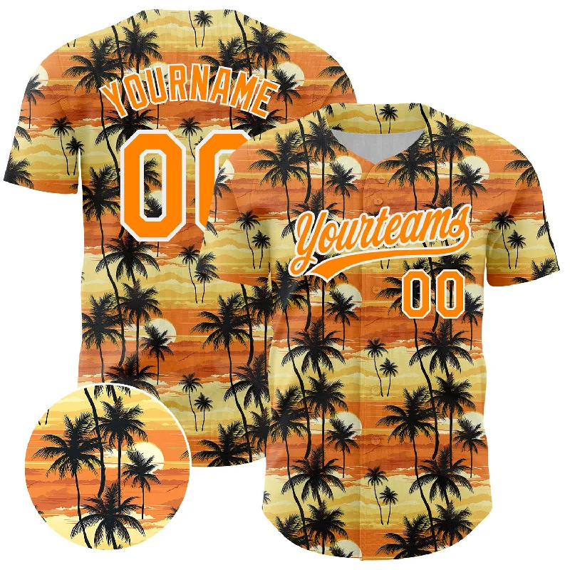 Baseball Jersey For Club Leagues-Custom Yellow Bay Orange-White 3D Pattern Design Tropical Hawaii Palm Trees Authentic Baseball Jersey