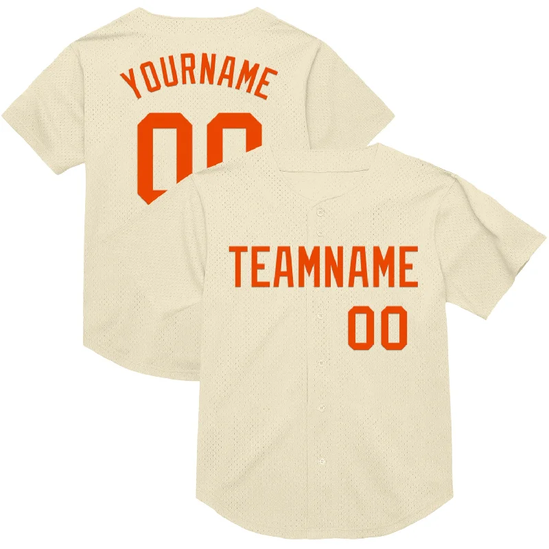 Baseball Jersey With Side Stripes-Custom Cream Orange Mesh Authentic Throwback Baseball Jersey