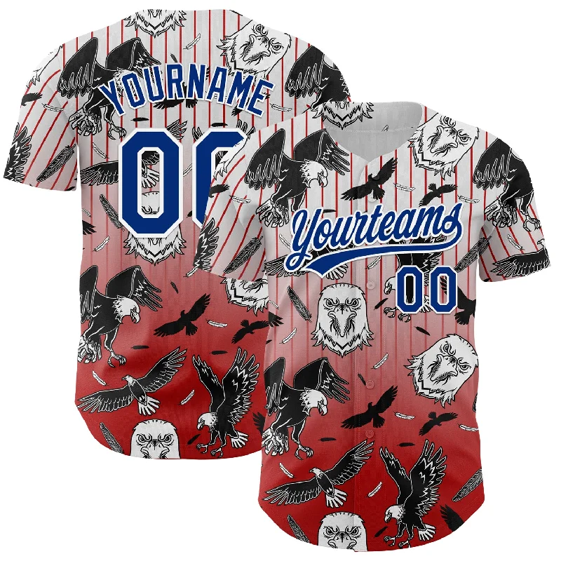 Baseball Jersey With Long Sleeves-Custom Red Royal-White 3D Pattern Design American Eagle Authentic Baseball Jersey