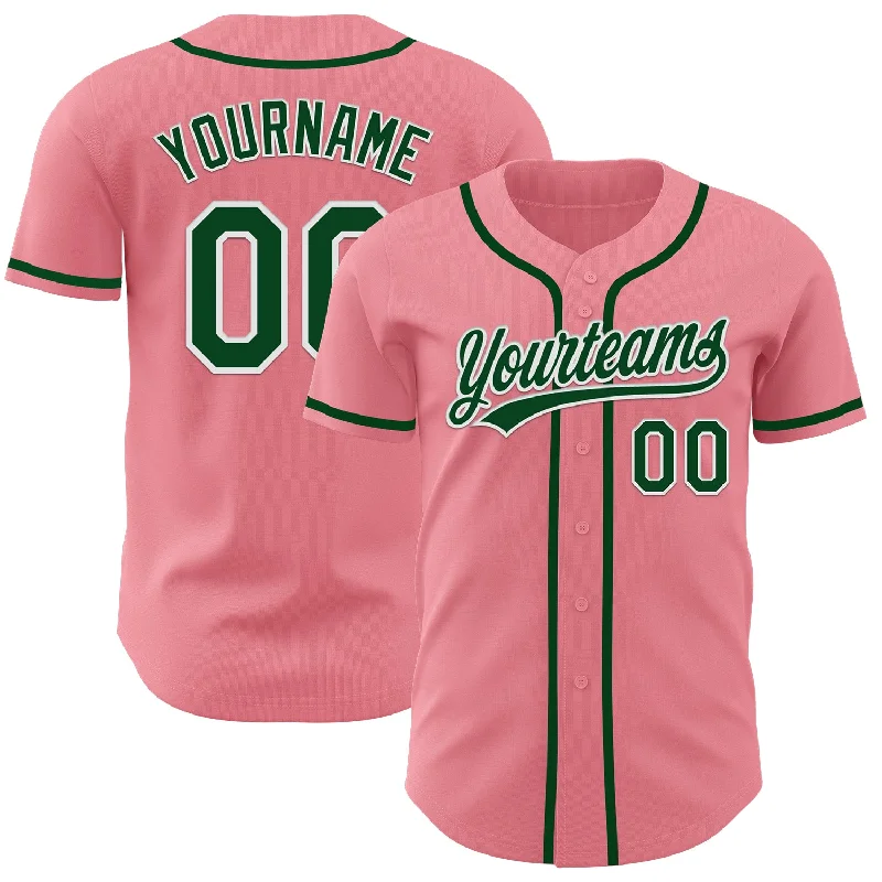 Baseball Jersey With UV Resistance-Custom Medium Pink Green-White Authentic Baseball Jersey