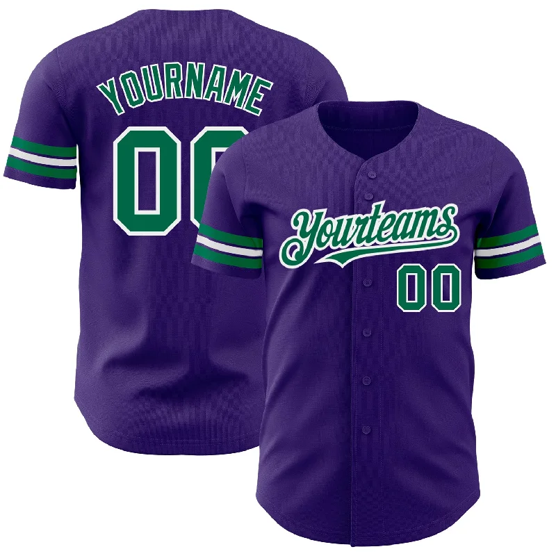 Baseball Jersey With Street Fashion Influence-Custom Purple Kelly Green-White Authentic Baseball Jersey