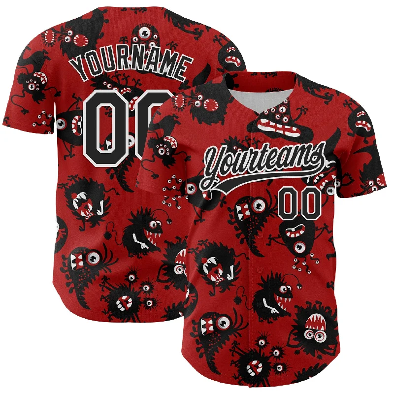 Baseball Jersey With Moisture-Wicking Tech-Custom Red Black-White 3D Pattern Halloween Authentic Baseball Jersey