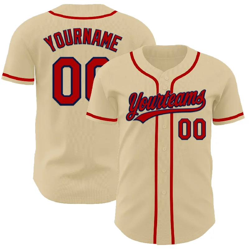 Baseball Jersey With Metallic Numbers-Custom Sand Red-Navy Authentic Baseball Jersey