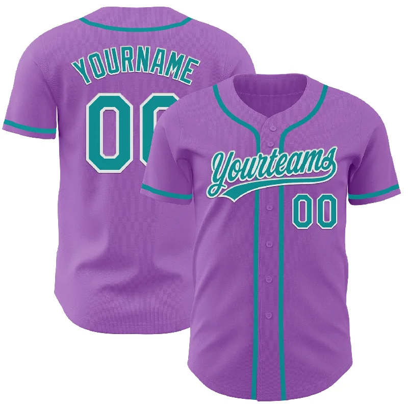 Baseball Jersey With Contrast Sleeves-Custom Medium Purple Teal-White Authentic Baseball Jersey